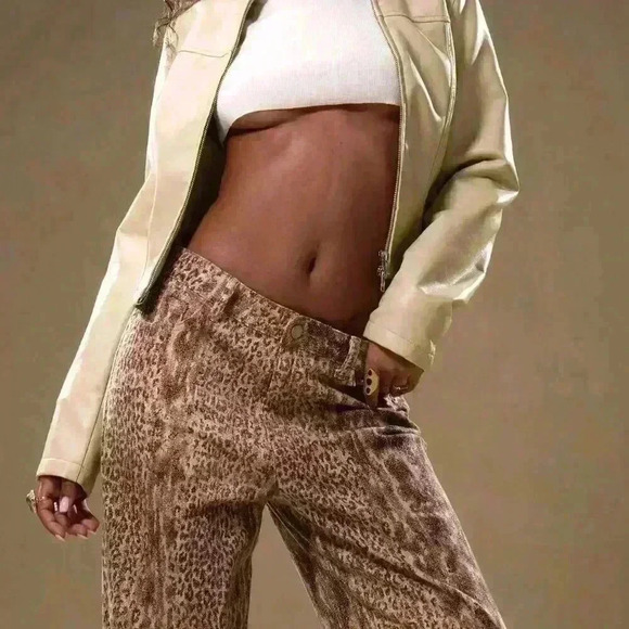 Multicolor Casual Women's Low Rise Snakeskin Denim Trousers - Picture 5 of 5